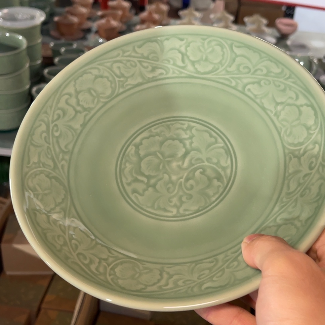 新品青釉牡丹盘子一只