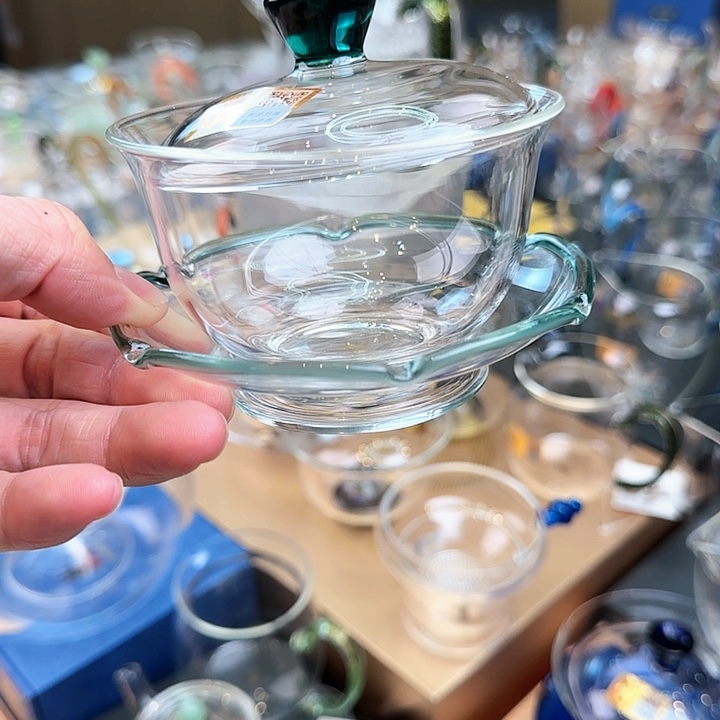 禾器墨绿色沁莲盖碗