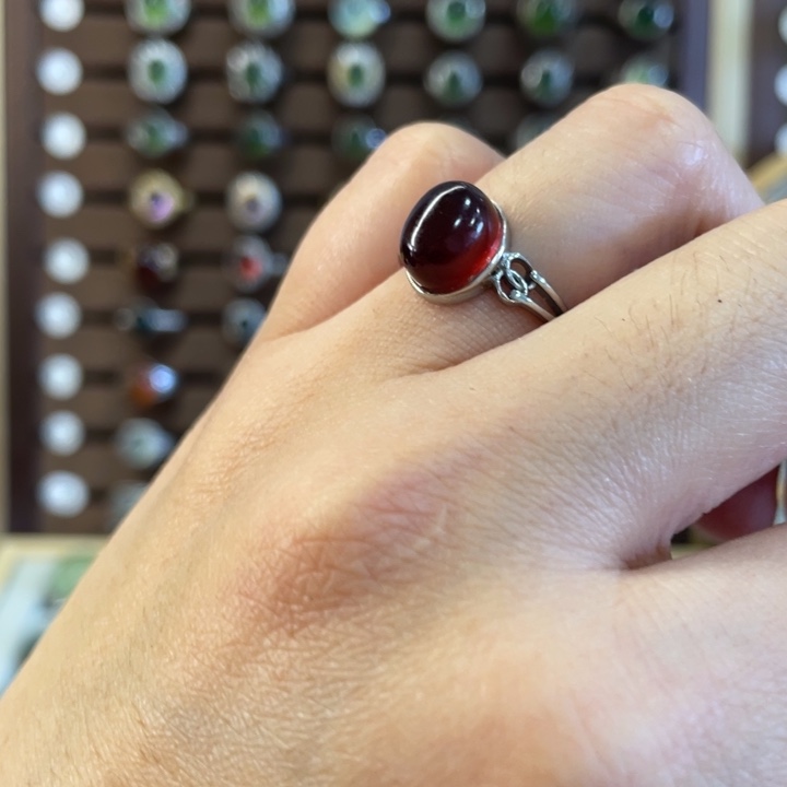 蛇纹石玉戒指银S925镶嵌