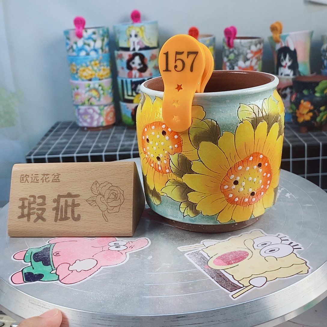 紫砂花盆红陶手绘花盆