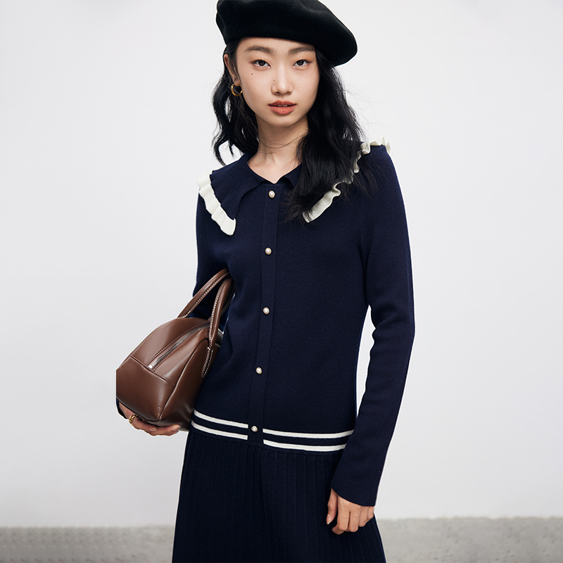 【陈大可专属】法曼萱法式高级感绵羊毛连衣裙2025秋冬百褶裙