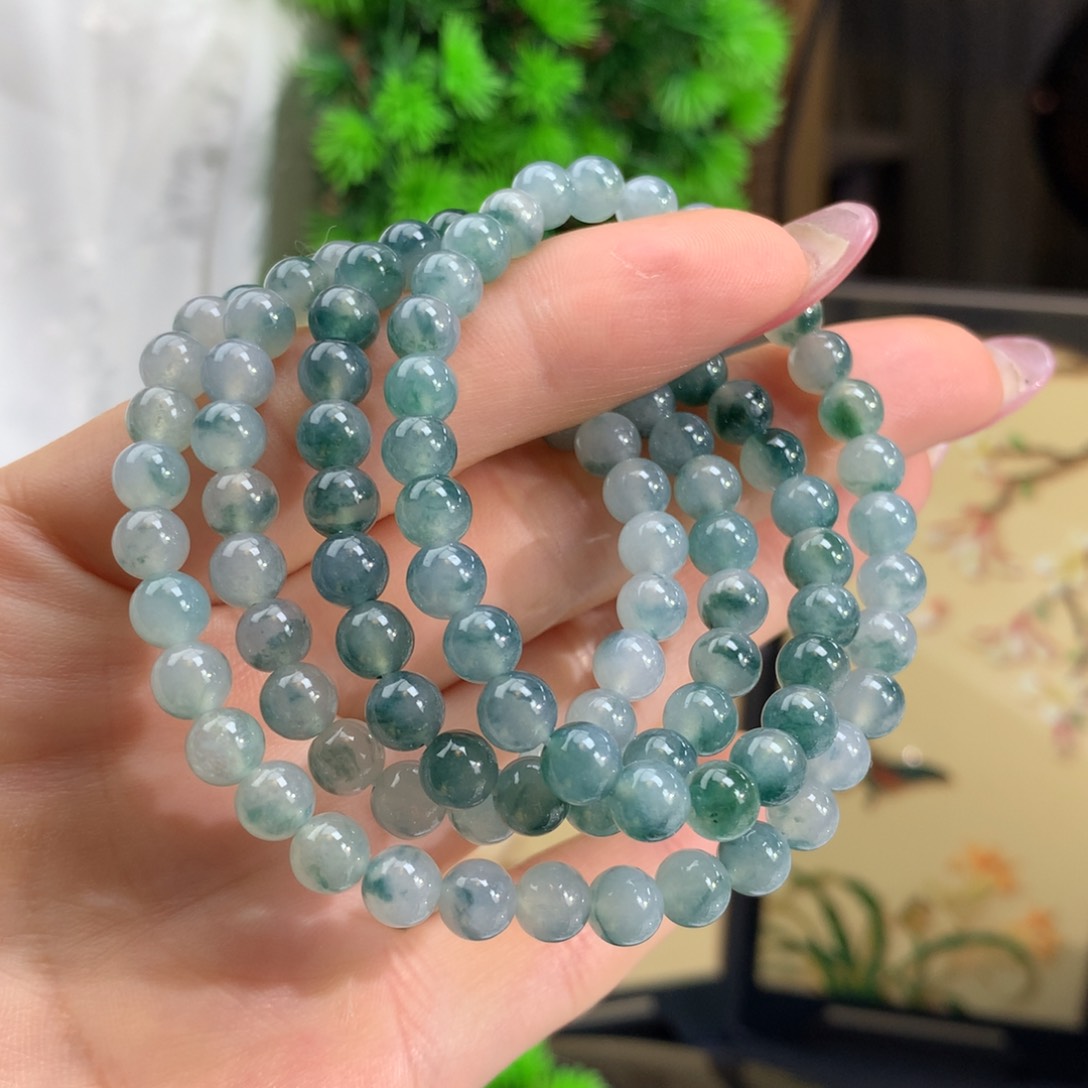 翡翠颈饰未镶嵌冰胶蓝底飘花项链卡6.1m m