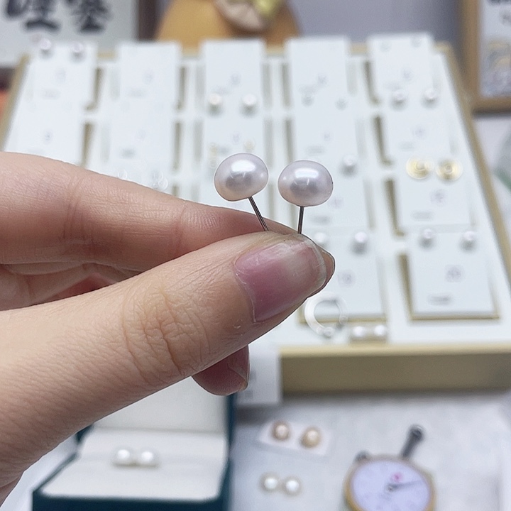 淡水珍珠耳饰银S925镶嵌紫****1