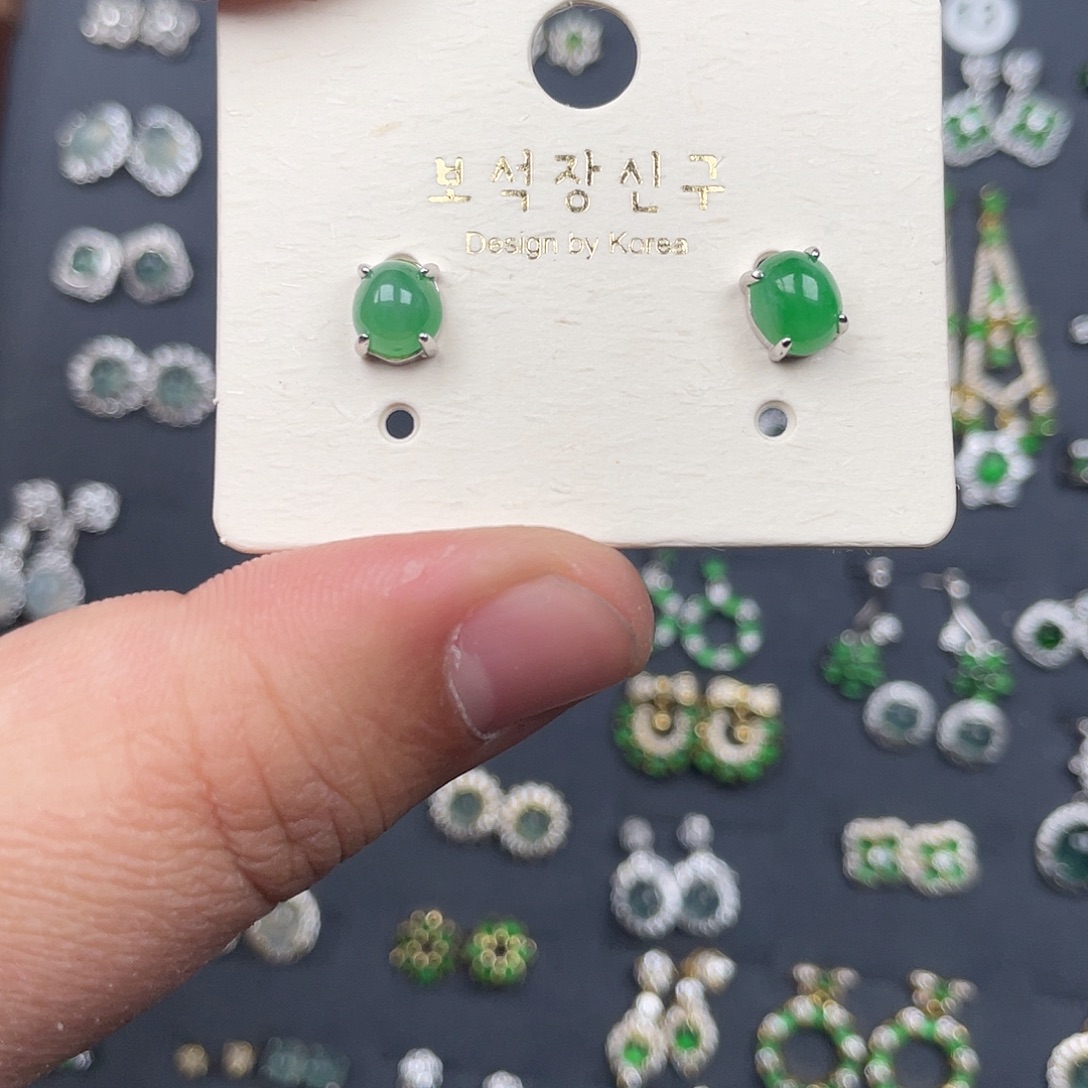 翡翠银S925镶嵌耳饰