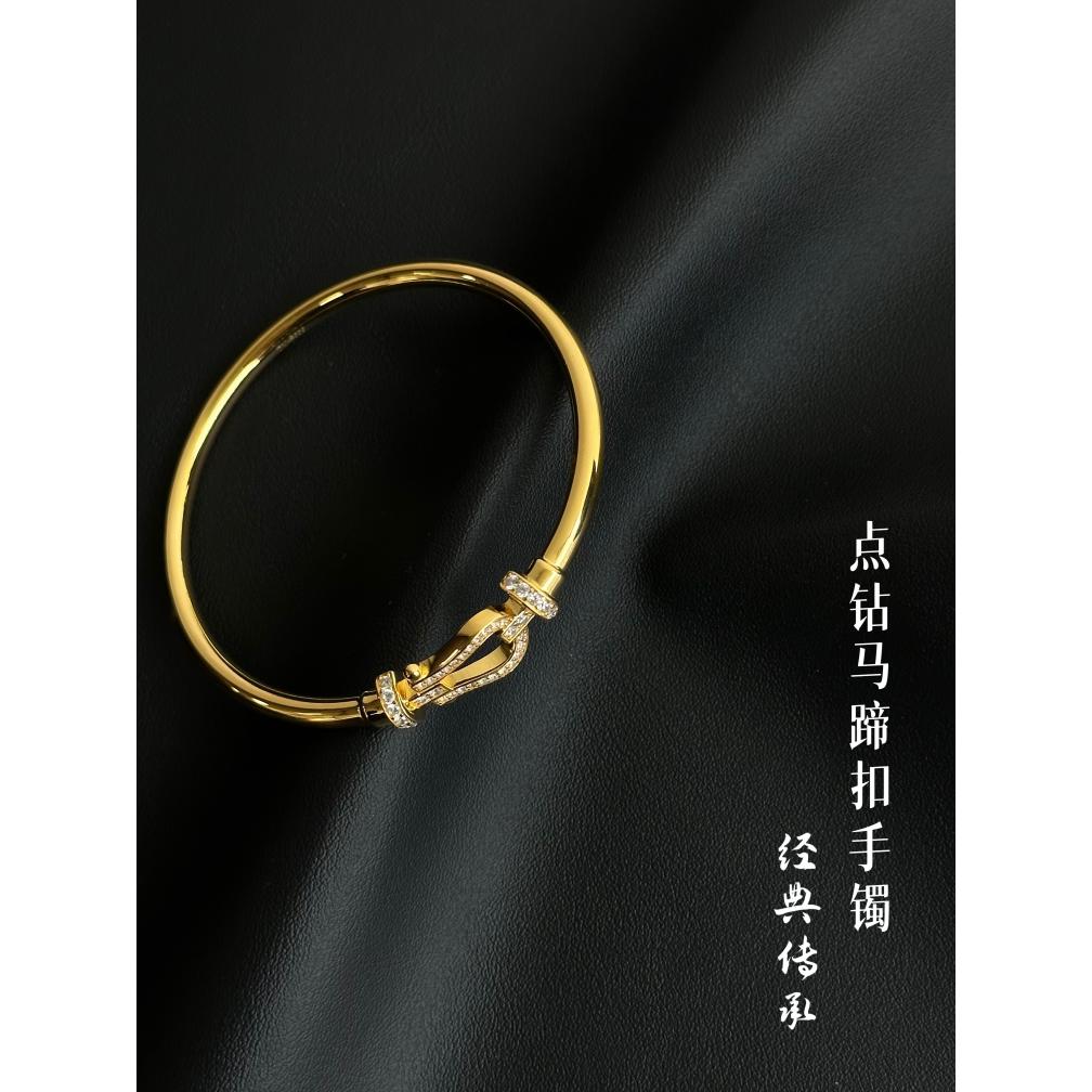 足银手镯 【点钻马蹄扣手镯】满钻轻奢气质百搭点钻光面亮面手镯