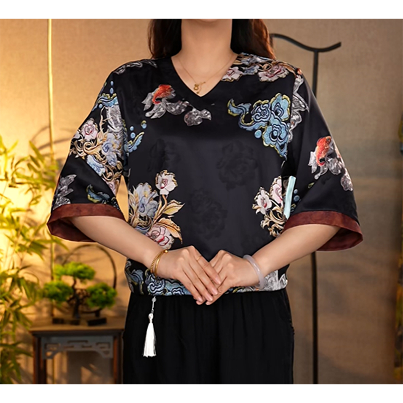 【A173锦鲤牡丹】2025年气质百搭妈妈装小衫