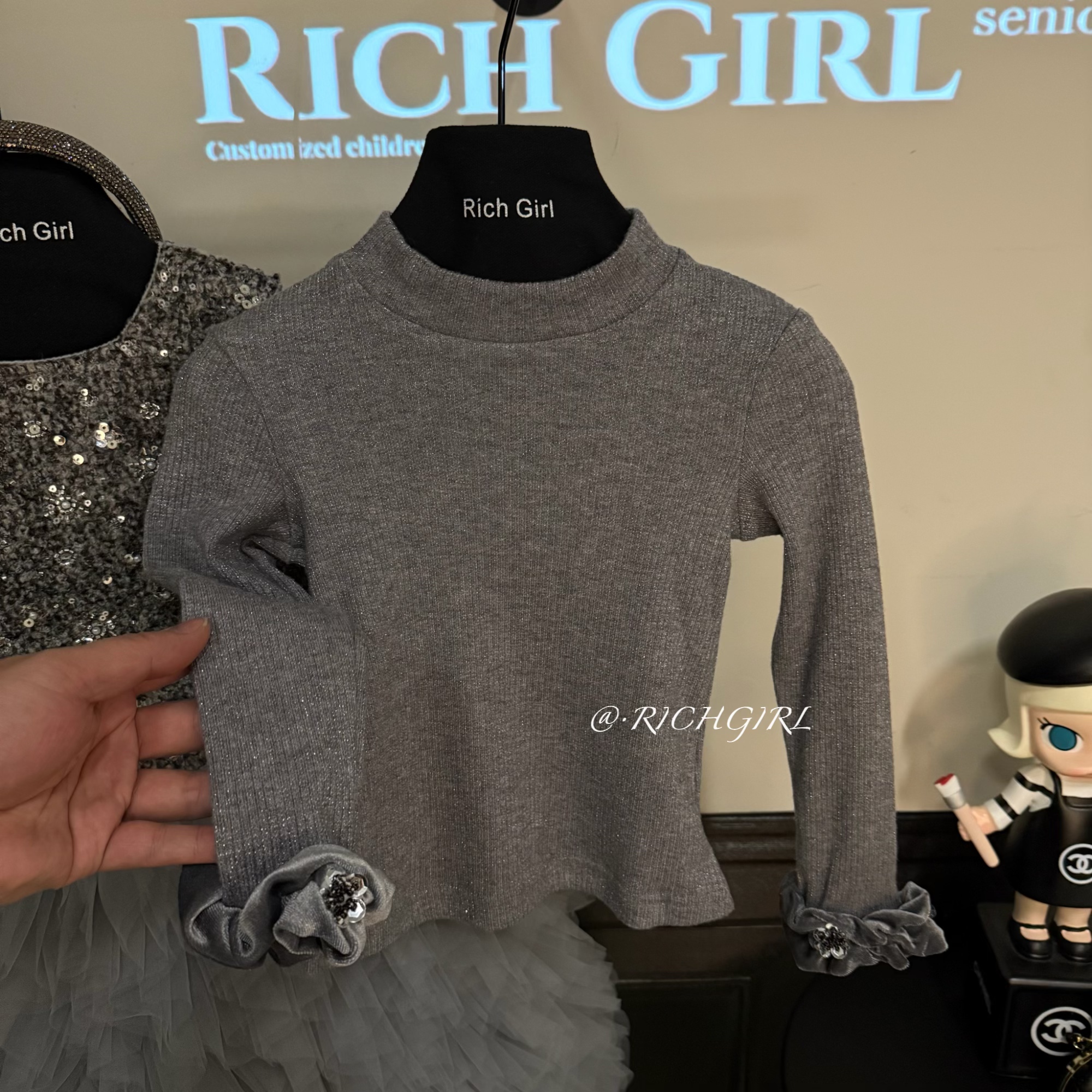 现现【Richgirl定制】超柔软闪闪花边打底衫·女宝内搭打底衫