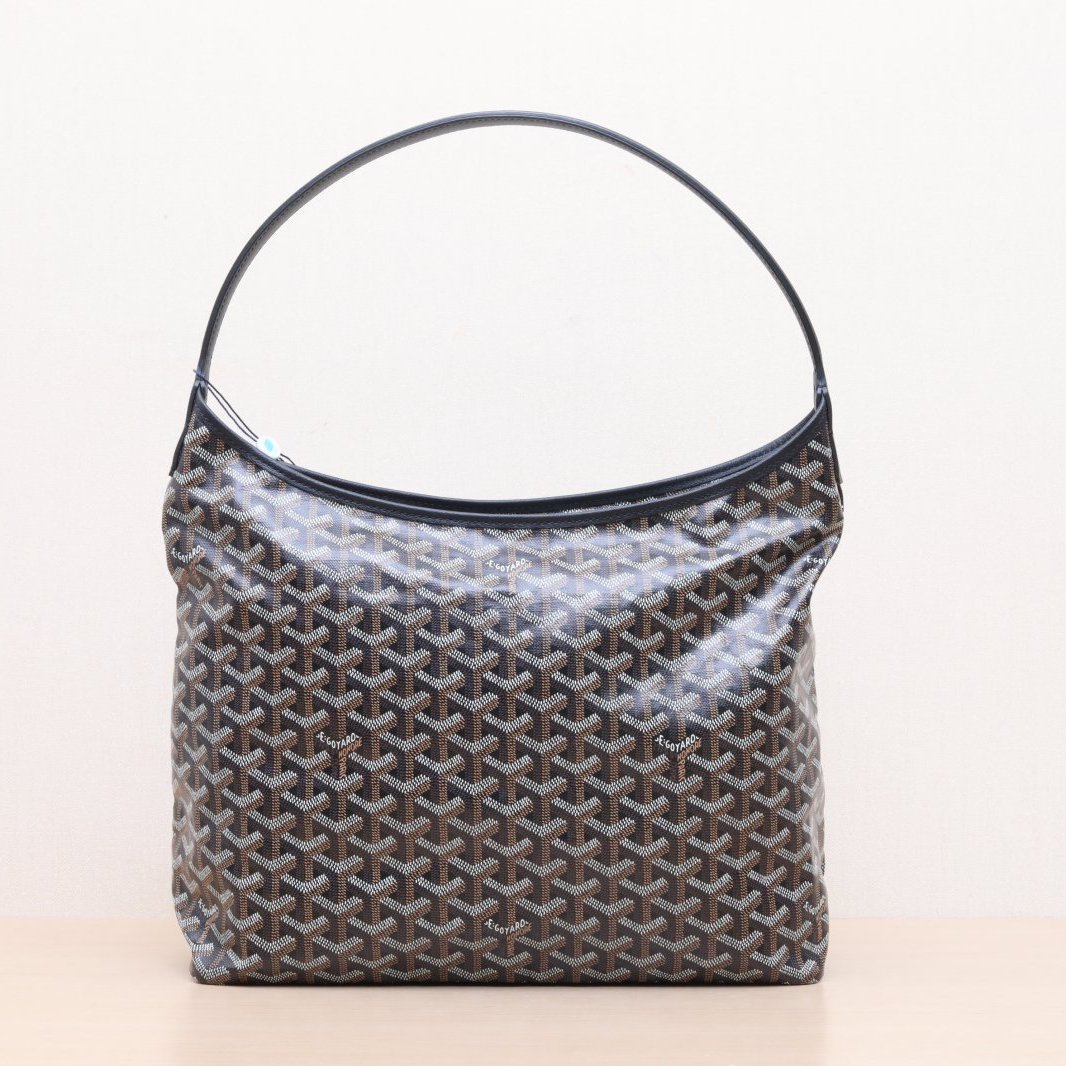 99新 Goyard 小花6欢 Hobo Bag 子母腋下包 黑色 PVC 银扣包