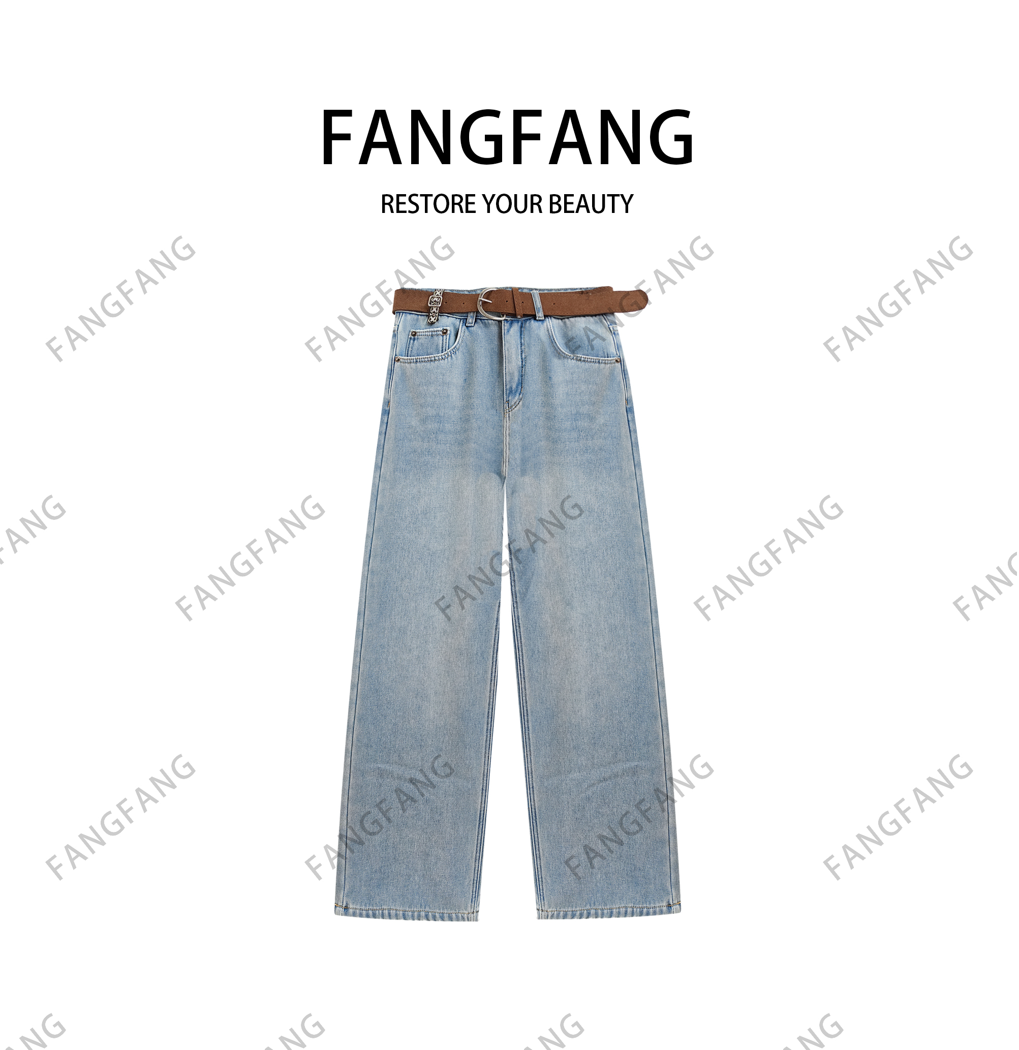 方方私服 2025新款高腰加厚加绒款女士水洗牛仔裤百搭休闲83180