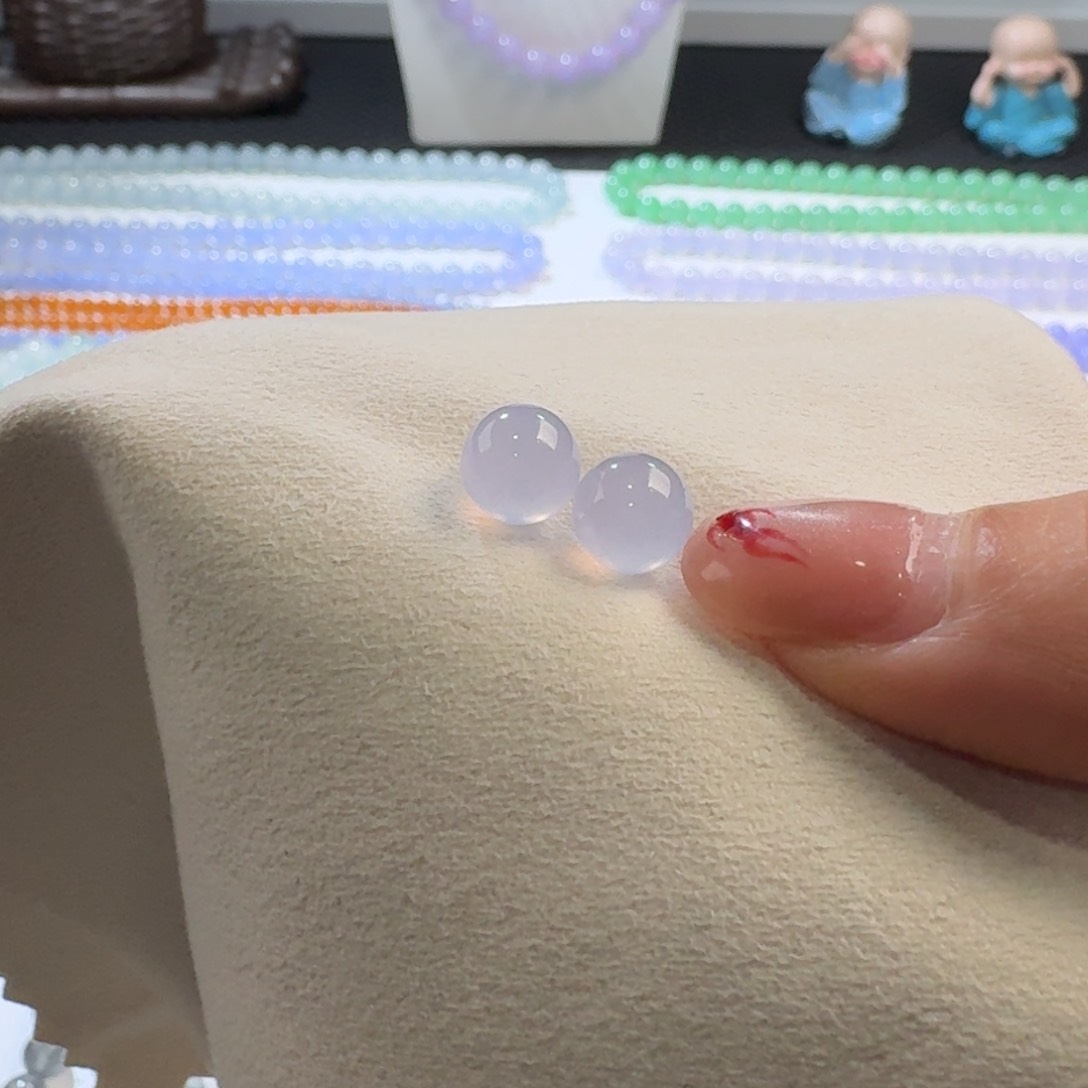 翡翠手链未镶嵌高冰粉紫对珠8mm