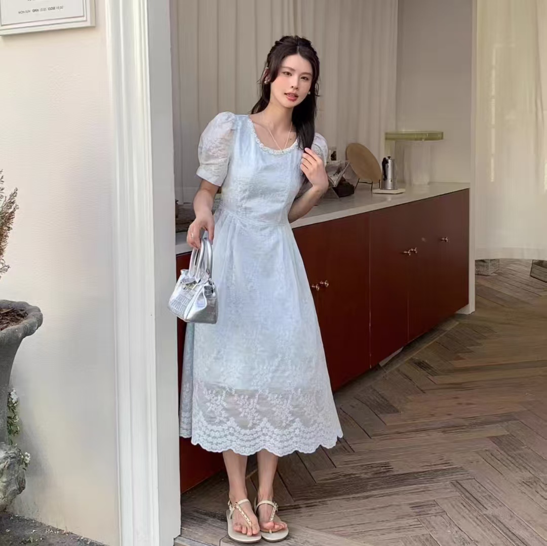 夏装法式高级少淑版南韩天丝时尚收腰连衣裙8880款