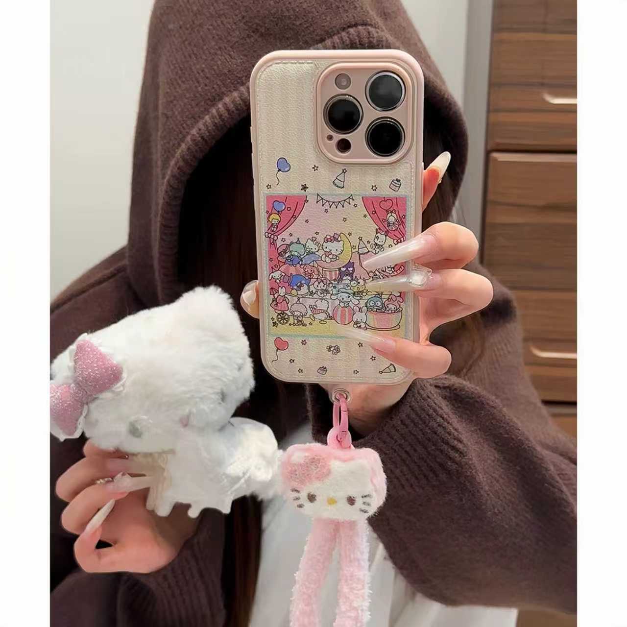 雅天立三丽鸥KT挂绳适用苹果iPhone17气垫手机壳华为vivoppo小米