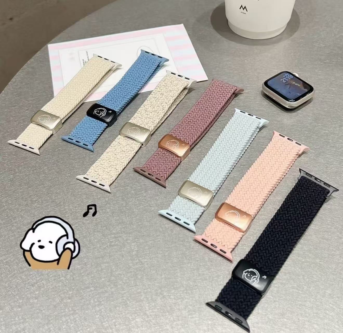 新款派对小狗适用于Applewatch11手表带高颜值编织尼龙iwatch磁吸