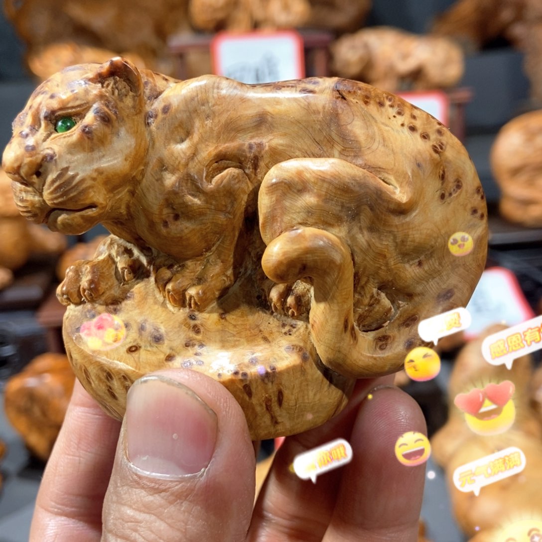 柏木（崖柏）木雕手工把件太行崖柏瘤疤料豹子
