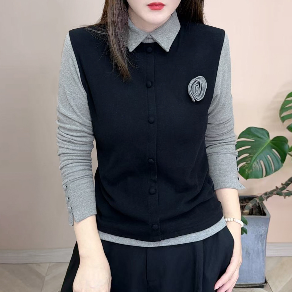 2025秋冬新品时尚百搭修身显瘦双面绒设计感翻领女士长袖上衣8251