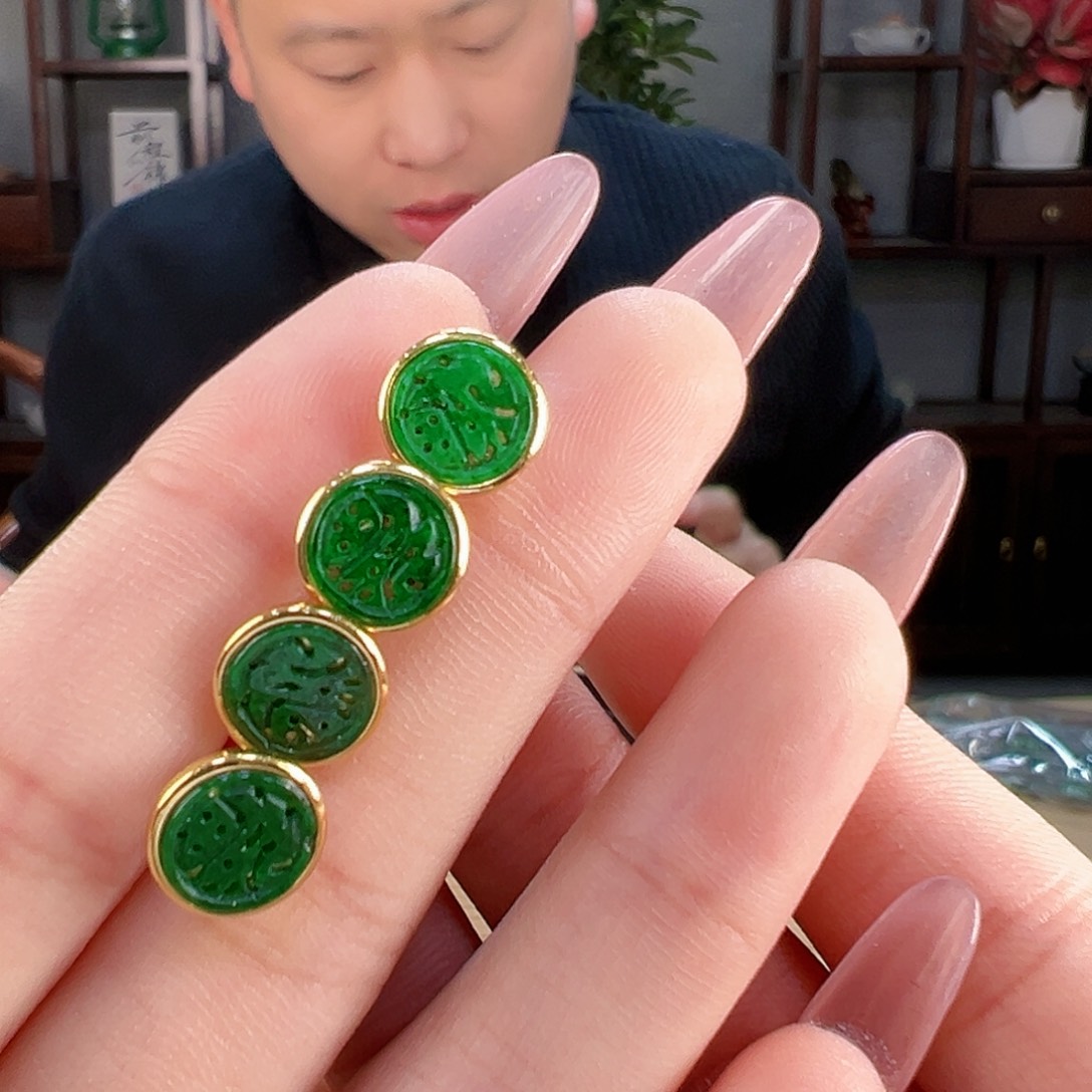 翡翠耳饰银S925镶嵌多样性发货一幅