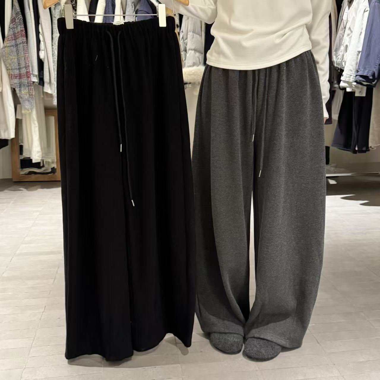 imiss@60896 加绒～韩系简约百搭抽绳阔腿休闲裤 （裤长100左右