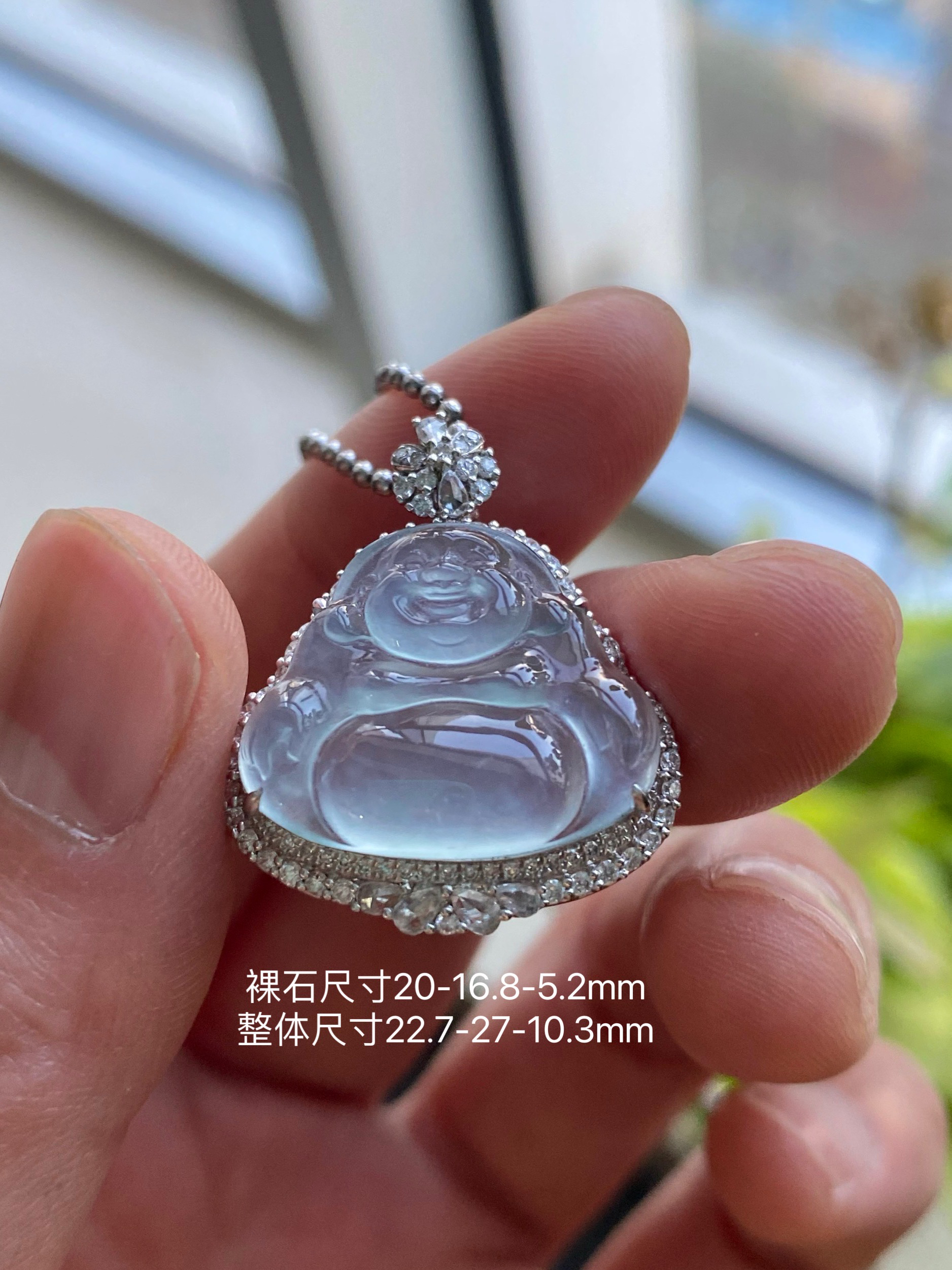 翡翠颈饰18k金镶嵌玻璃钢光十足纯净冰透珠宝感超好翡翠佛公吊坠