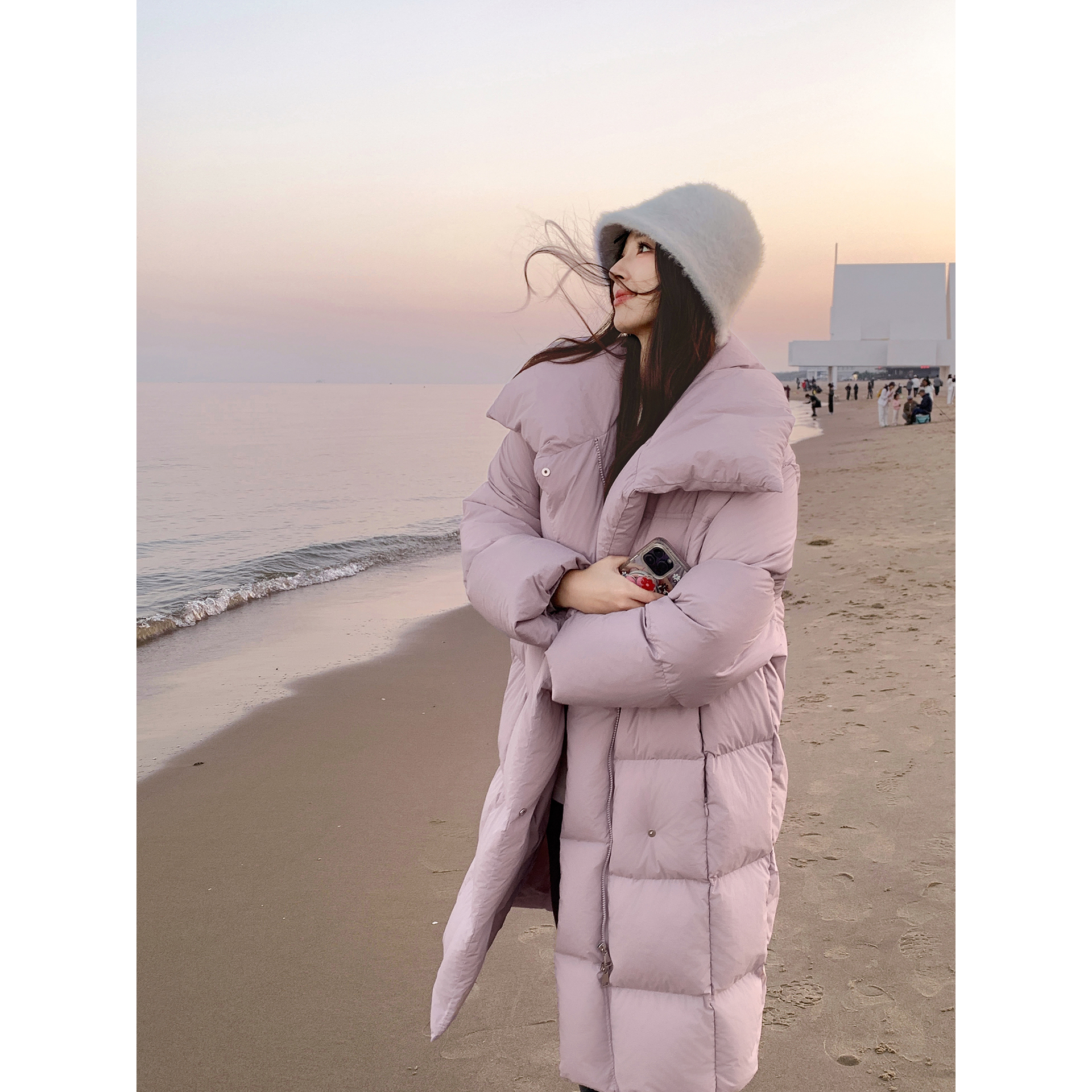 夏诗文 可溯源安心绒清洁90纯白鸭绒高领手套羽绒服汉服