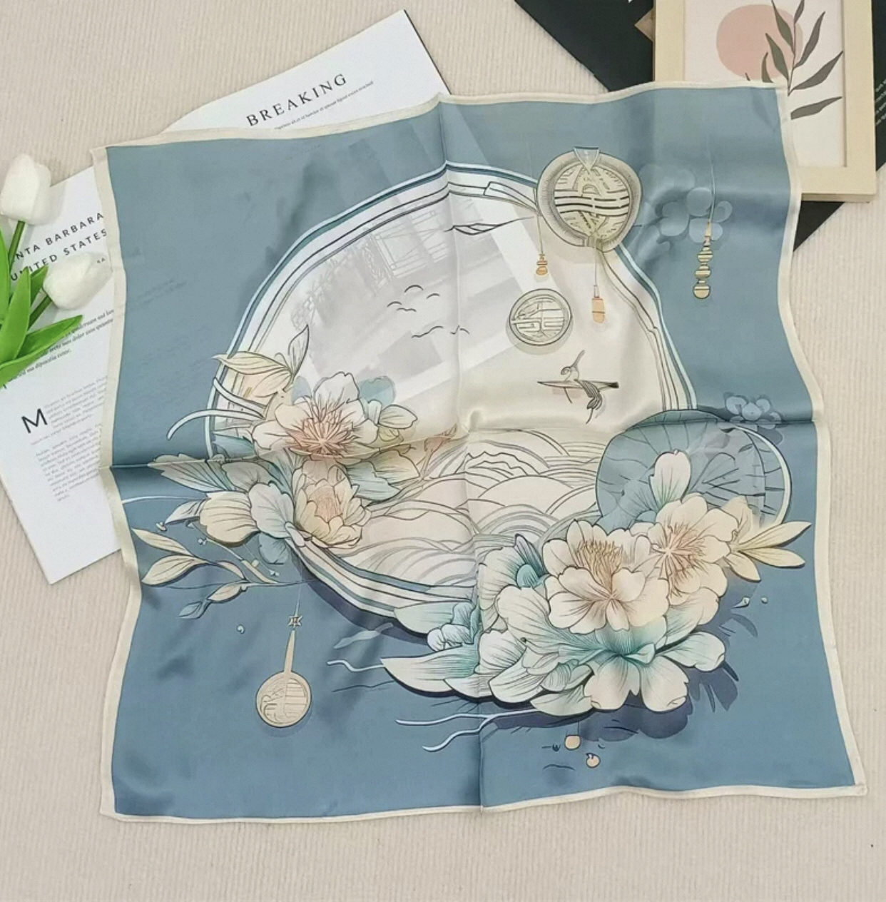 微瑕桑蚕丝素绉缎53x53小方巾丝巾女真丝复古围巾女百搭洋气领巾