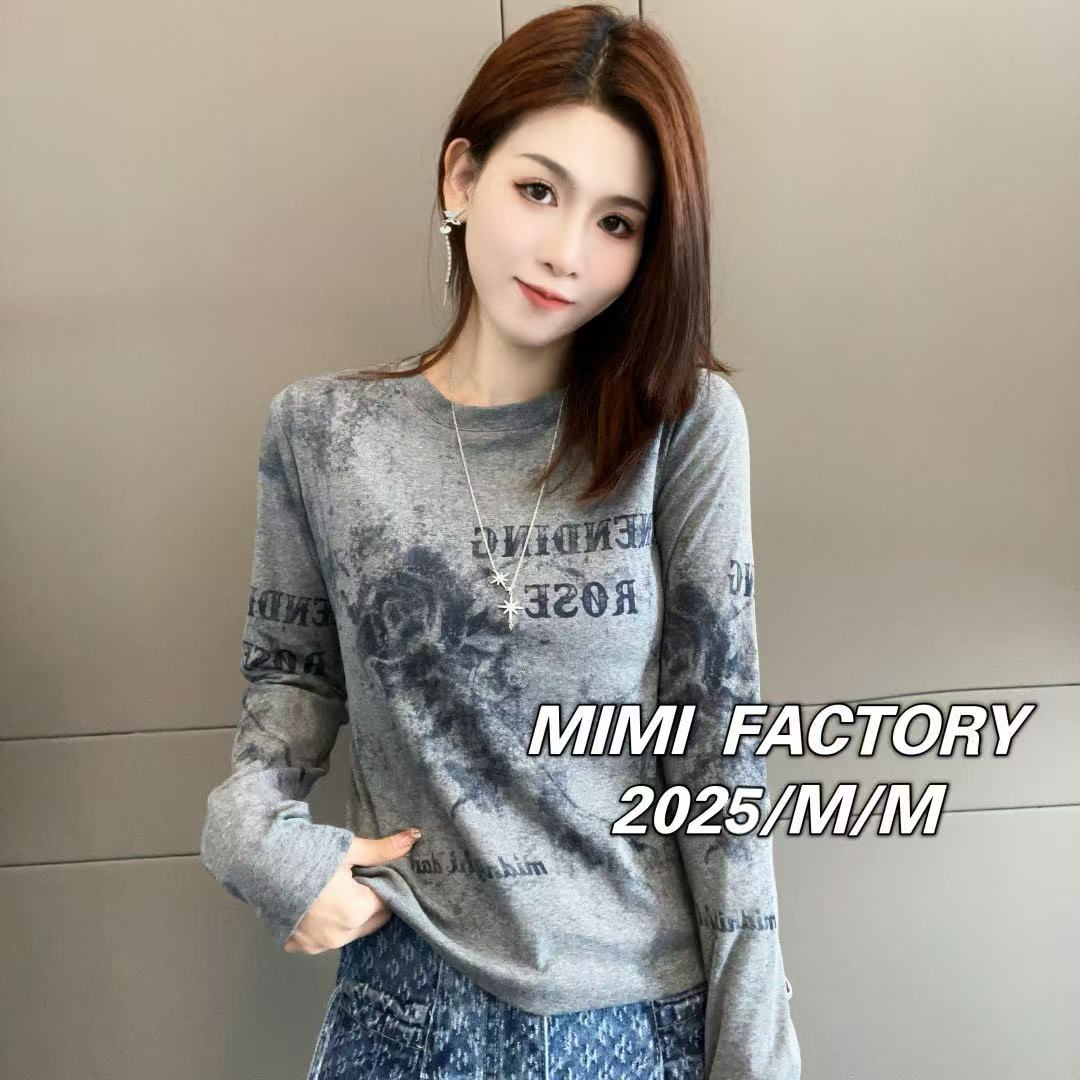 2025秋季新款 玫瑰创意长袖T恤女修身显瘦休闲时尚百搭XCTQ