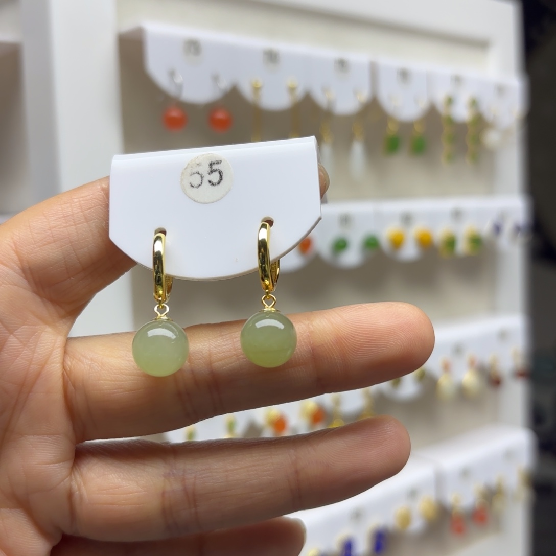 和田玉银S925镶嵌耳饰