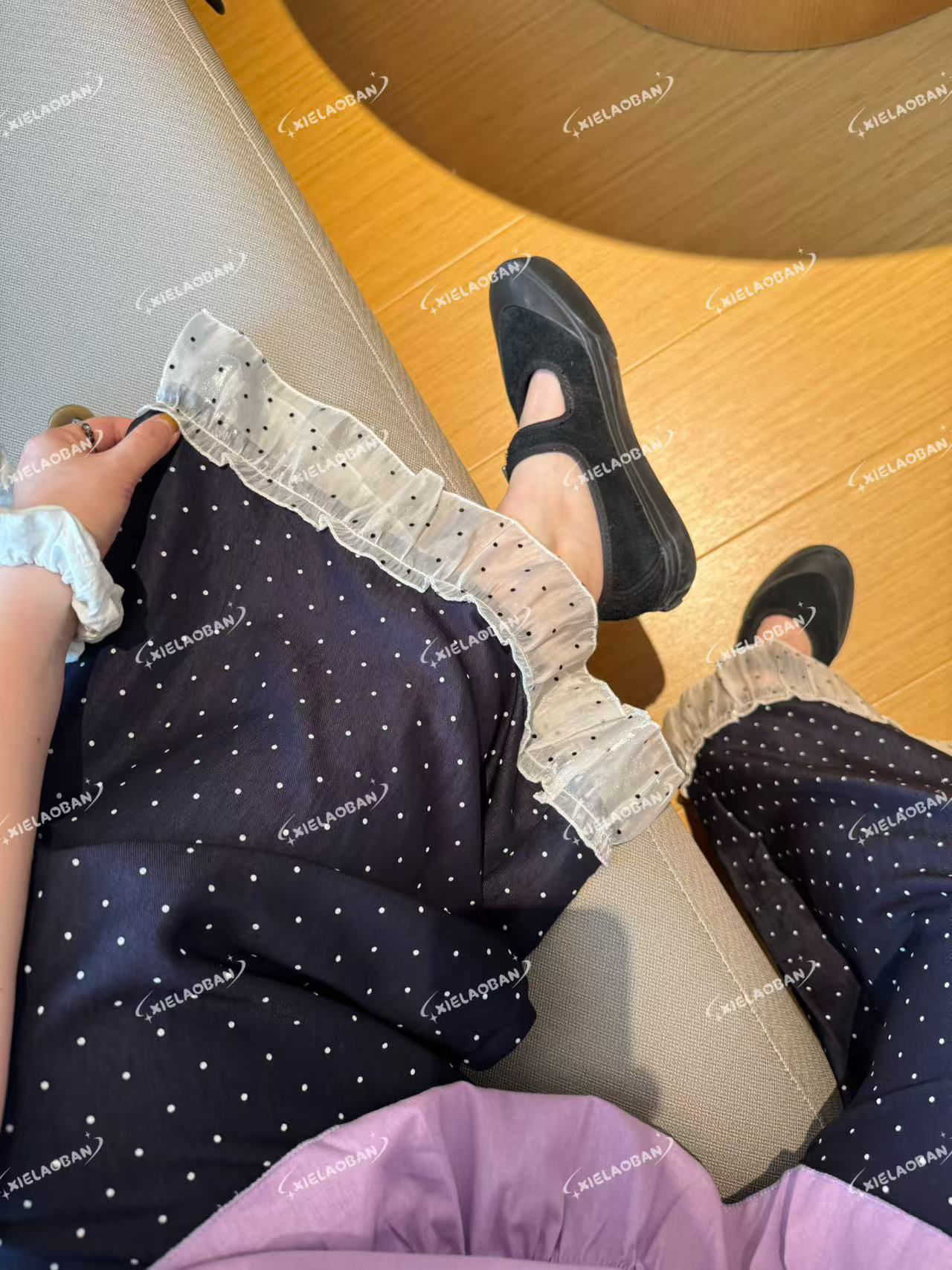 #蟹老板 腿在裤中晃！ #藏青色松紧腰阔腿裤C682908