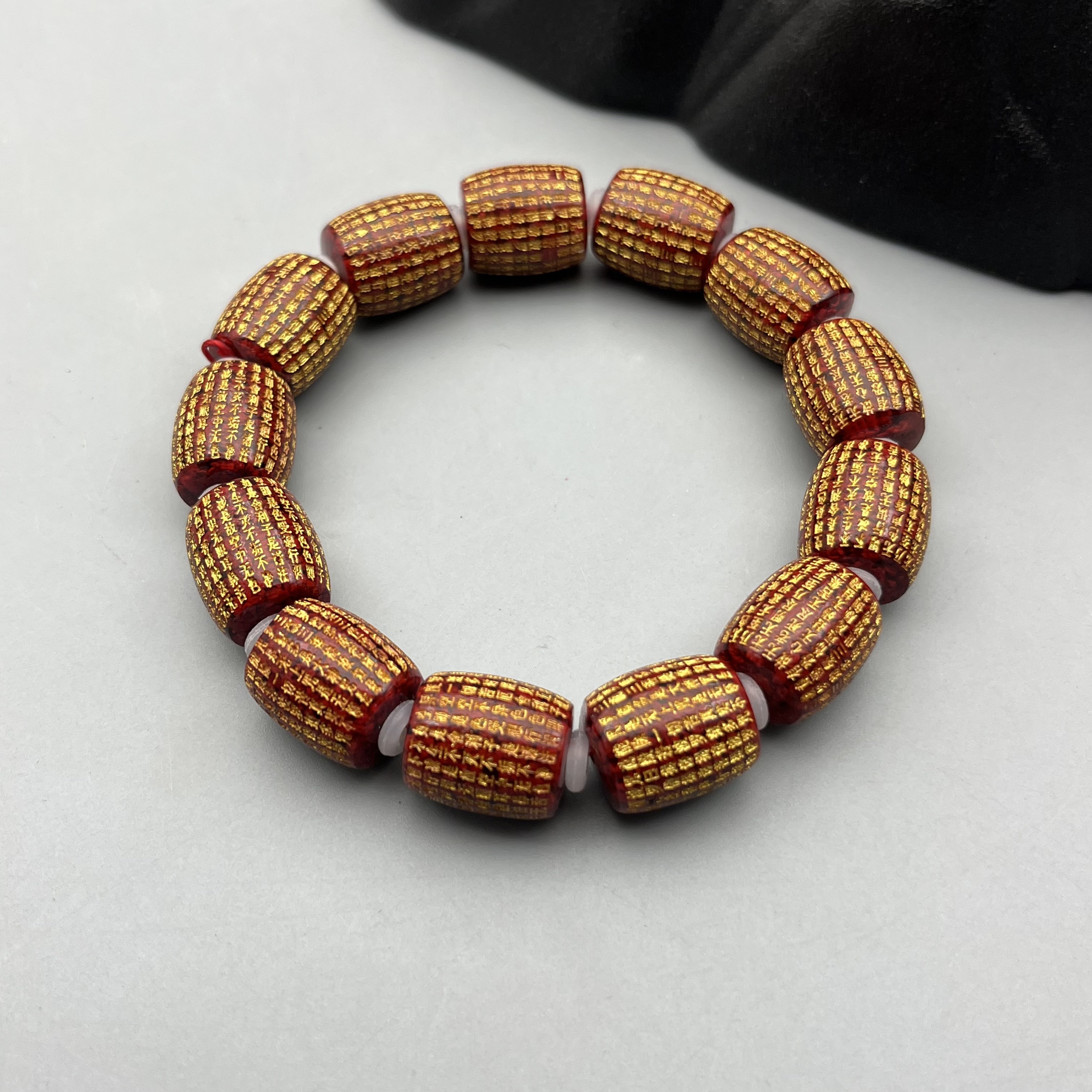 含辰砂工艺品JT448-晶体雕刻心经手链13+mm