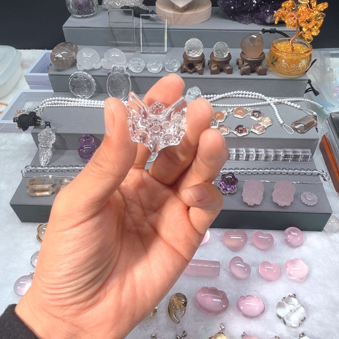 未镶嵌水晶摆件白水晶狐狸面具