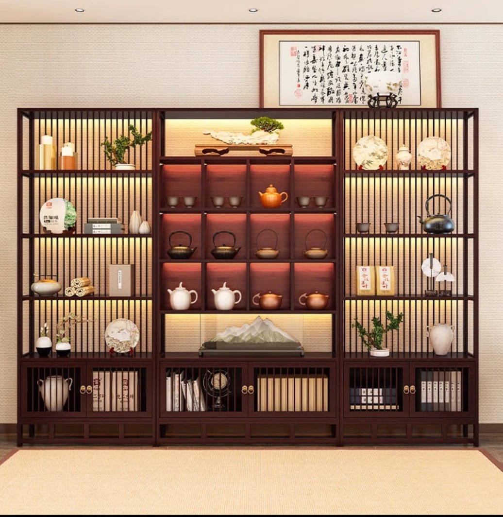 博古架茶柜置物架茶叶收纳柜紫砂壶陈列架家用茶壶架展示柜酒柜
