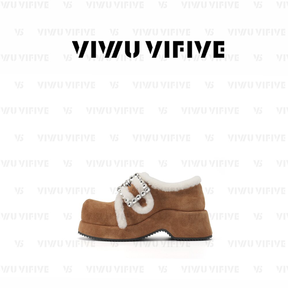 V5「澜瑶」勃肯鞋女款2025新款爆款羊毛乐福鞋保暖毛茸茸厚底单鞋女