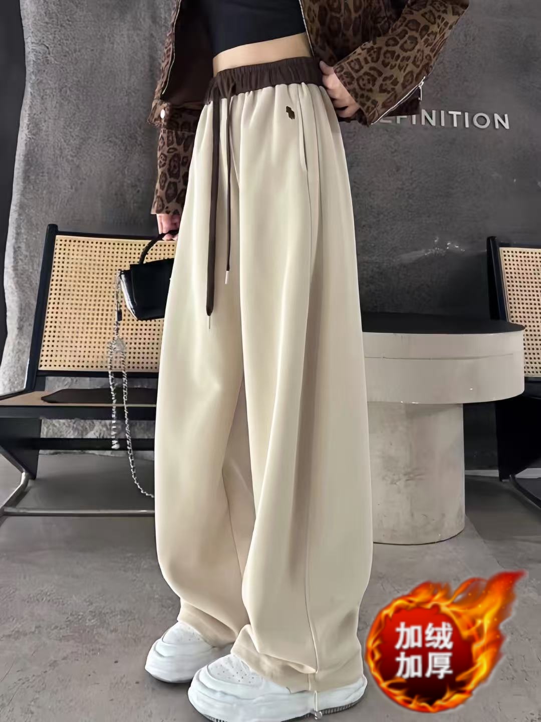 【运费险+一裤两穿】秋冬美式弯刀休闲裤刺绣高腰宽松直筒阔腿裤