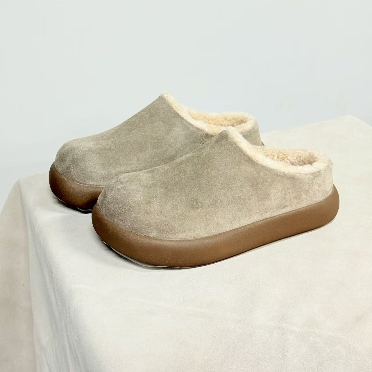 牛反绒皮小土豆加绒加厚保暖纯色女包头拖厚底增高雪地靴MQ1112