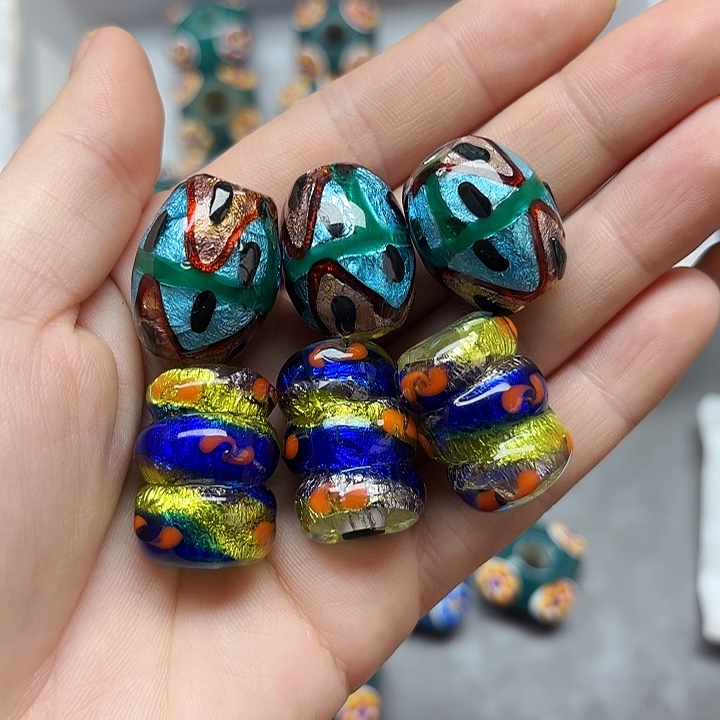 琉璃颈饰琉璃琉璃银箔单颗13.5