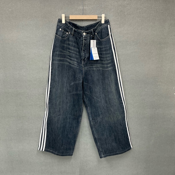 Balenciaga巴黎世家✖️Adidas三条杠高街水洗牛仔裤/全新带吊s码