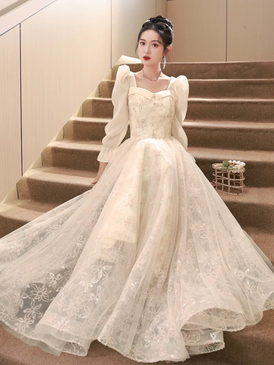 直播链接断码特价法式长袖晚礼服宴会气质主持生日艺考比赛成人礼