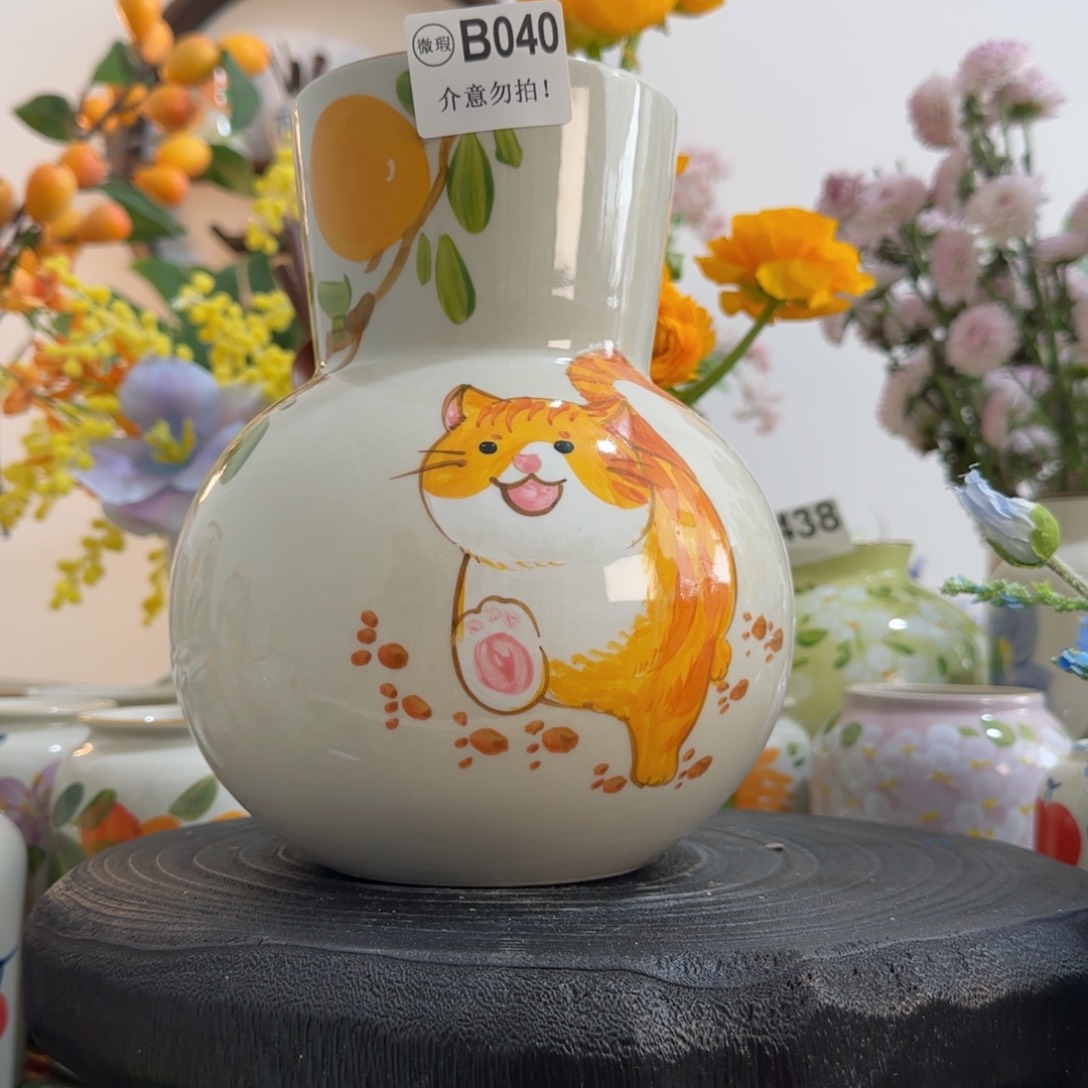 摆件景德镇陶瓷手绘花瓶摆件无孔