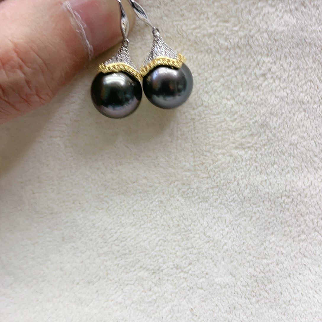 海水珍珠耳饰银S925镶嵌