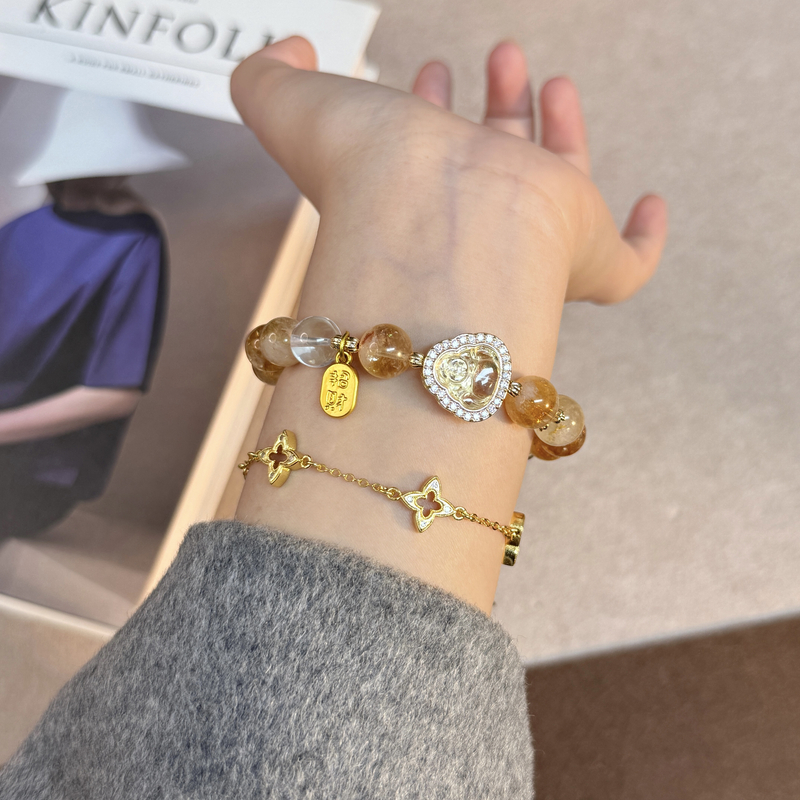 【金生水起】10mm黄塔晶手串女时尚原创设计感天然黄水晶手链Y309