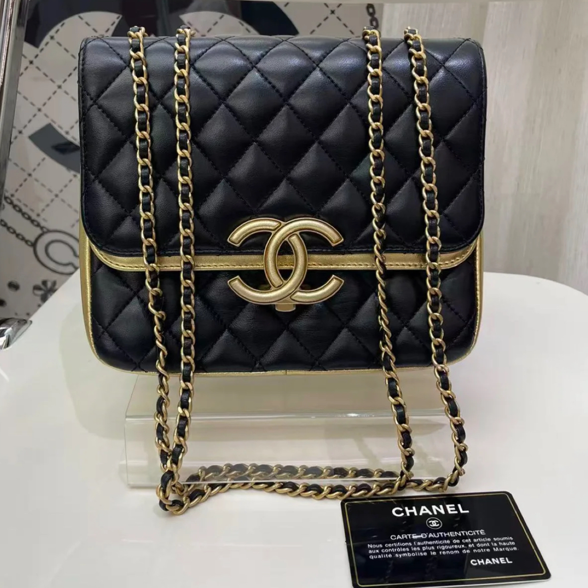 95新 Chanel/香奈儿 香奈儿 2664 Chanel 埃及系列黑拼金方胖子
