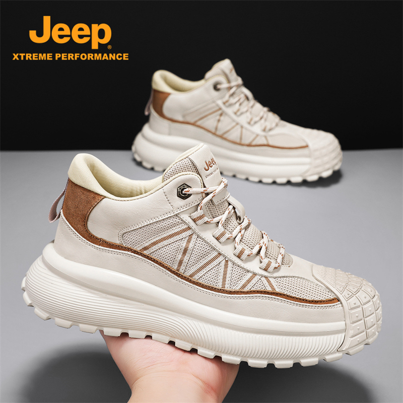 Jeep吉普男鞋新款秋季时尚增高休闲板鞋百搭运动风防滑耐磨厚底鞋
