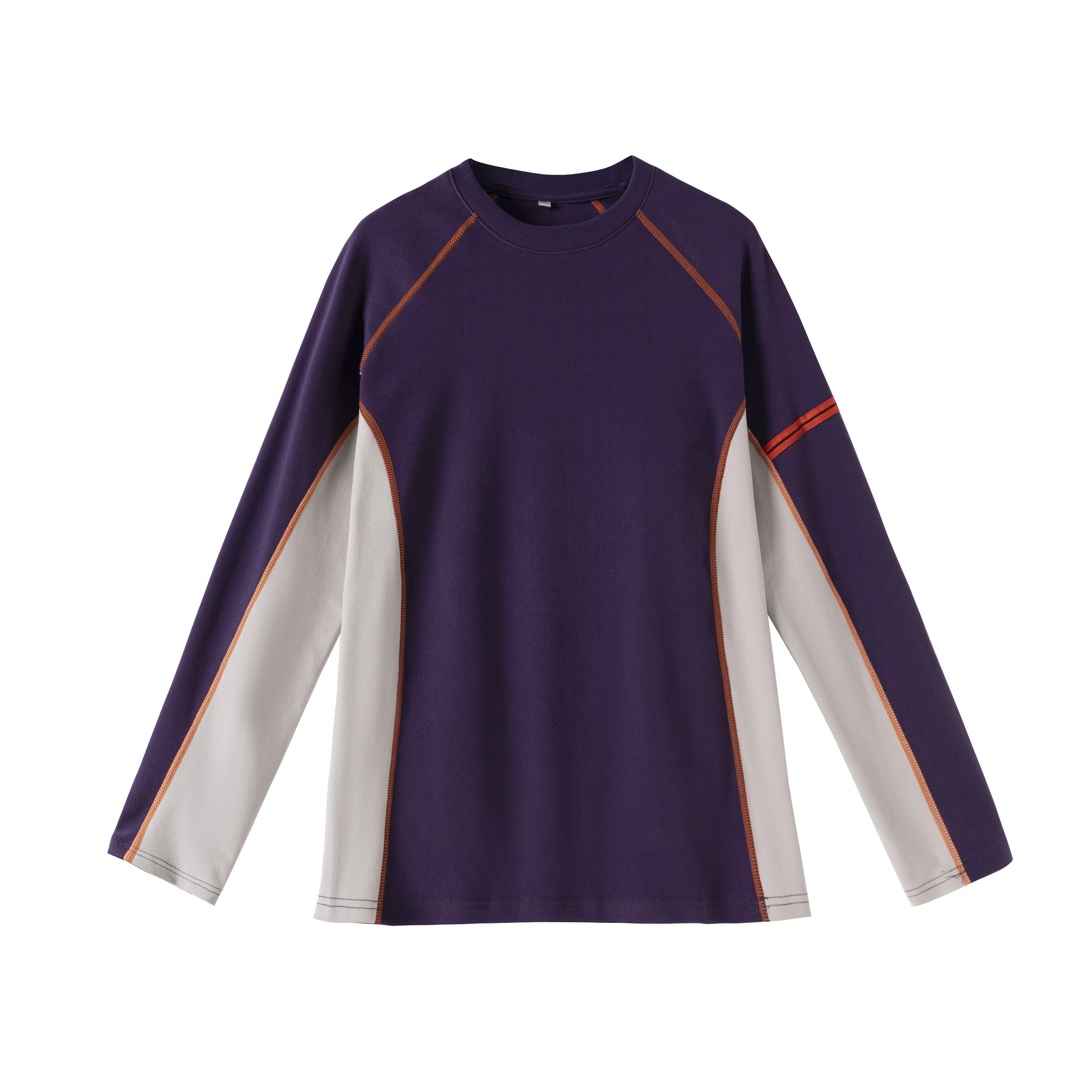 户外风双面绒拼色明线情侣卫衣冬季保暖圆领打底上衣T恤