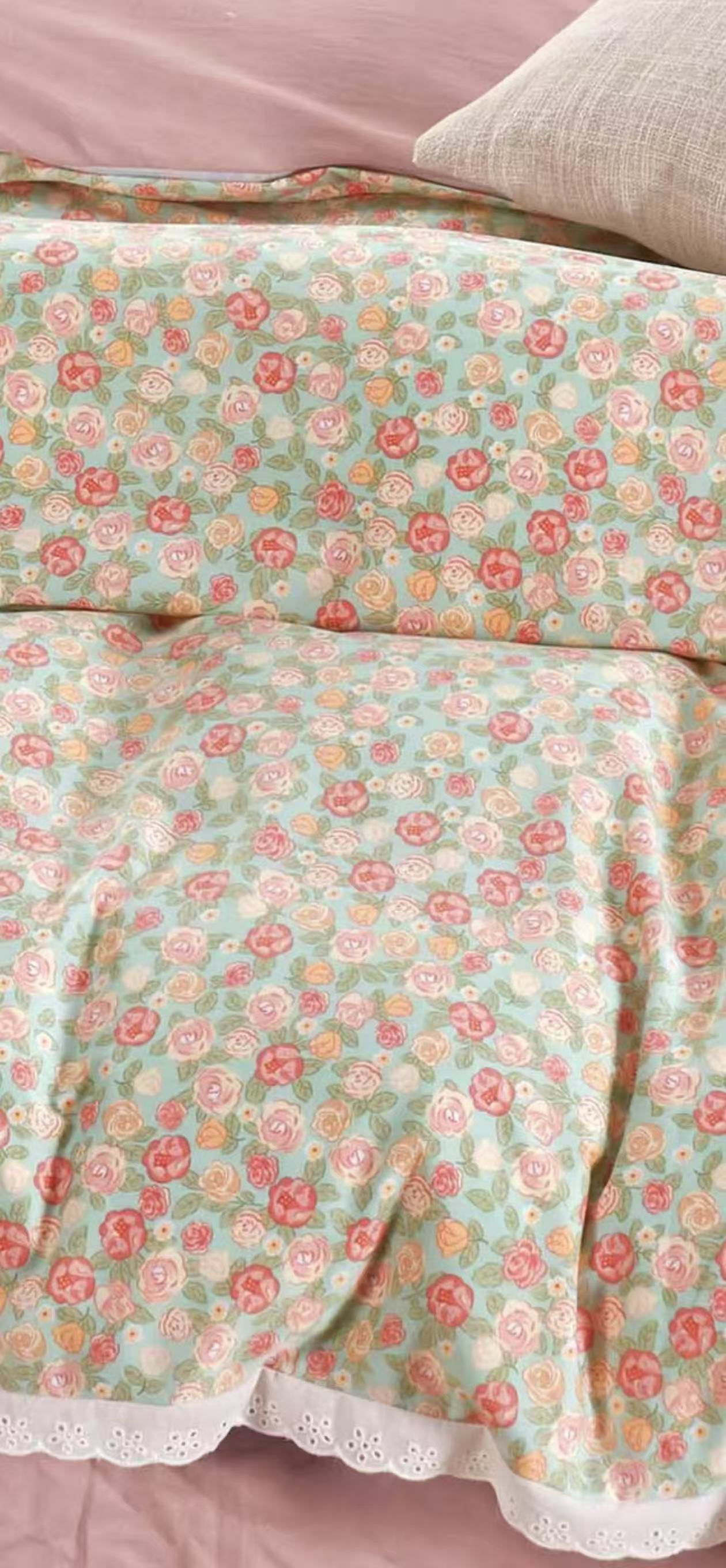 四季款加密斜纹双人大床单2.4*2（-+5cm）【锦绣花园-绿】柔软舒适