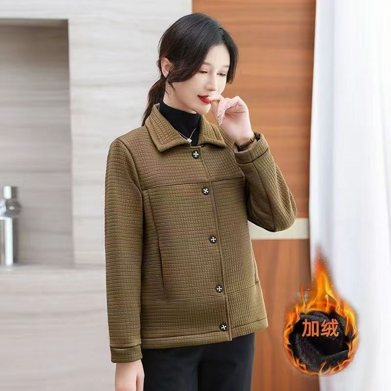 11895-咖 加绒宽松女士外套新款时尚妈妈装外套【老仓库五楼】