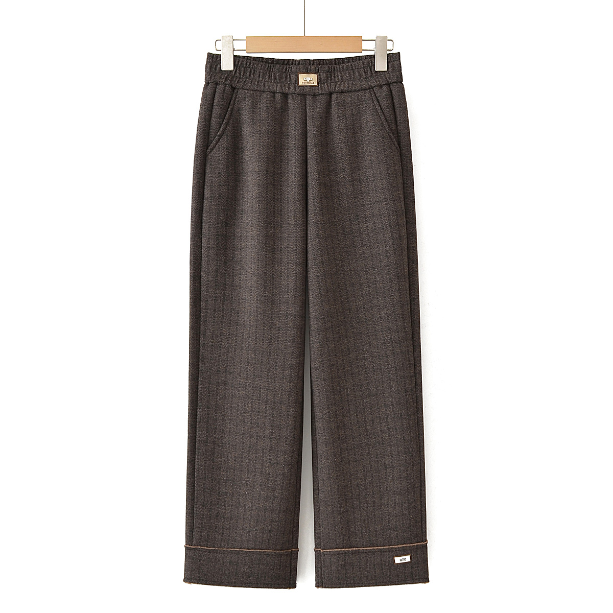 加绒休闲裤冬季直筒裤脚口卷边时尚妈妈裤