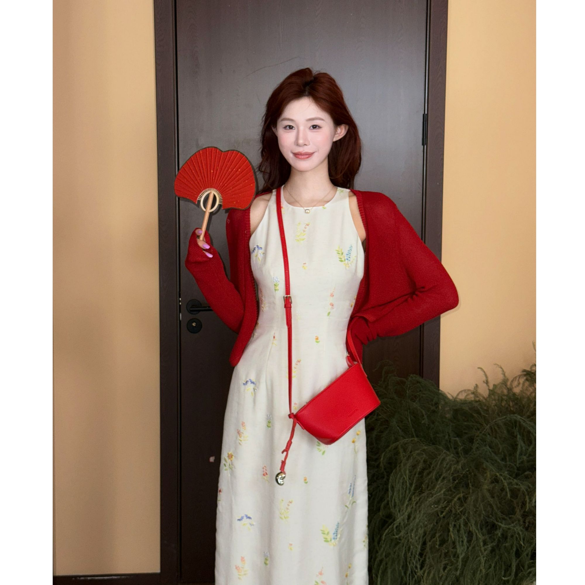 1【天丝 亚麻】刺绣 气质 清新 夏季 美静花色连衣裙XMZH7564