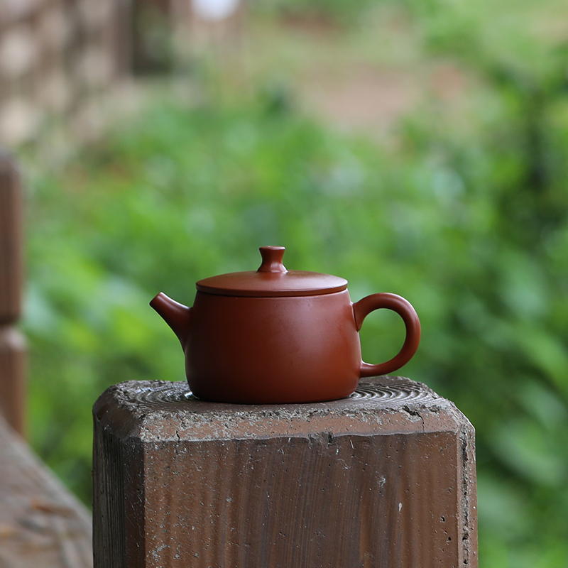 潮州原矿朱泥小容量半手工紫砂壶陈丽苗大开口汉瓦壶140毫升茶具