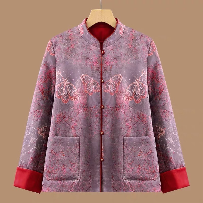 1537新中式妈妈装立领羽绒棉服冬季新款复古高贵中老年女保暖棉袄