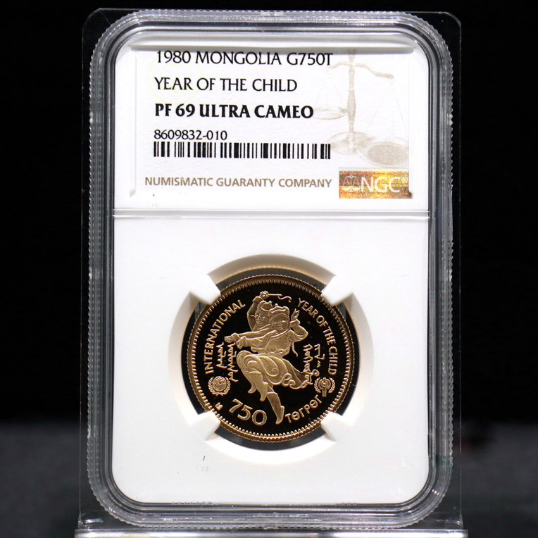 1980年Mongolia儿童年17.17克精制纪念金币 NGC69分无证盒