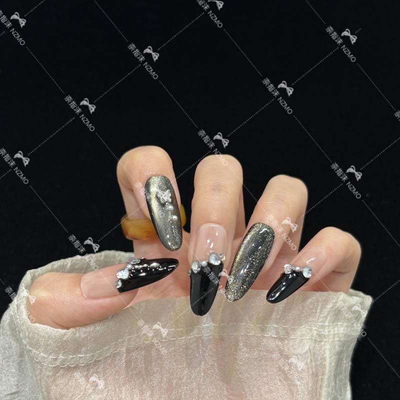 【L36】暗黑高级轻奢手工穿戴甲爆闪猫眼美甲